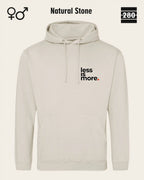 das bild zeigt den design hoodie jh001 von just hoods in der farbe natural stone und mit dem minimalistischen motiv "less is more".