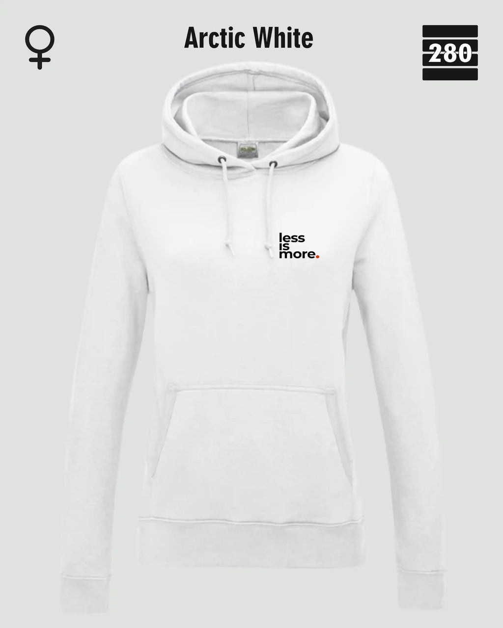 Damen Design‑Hoodie – Feminine Fit – LESS IS MORE (1)  – Weiche Baumwollmischung