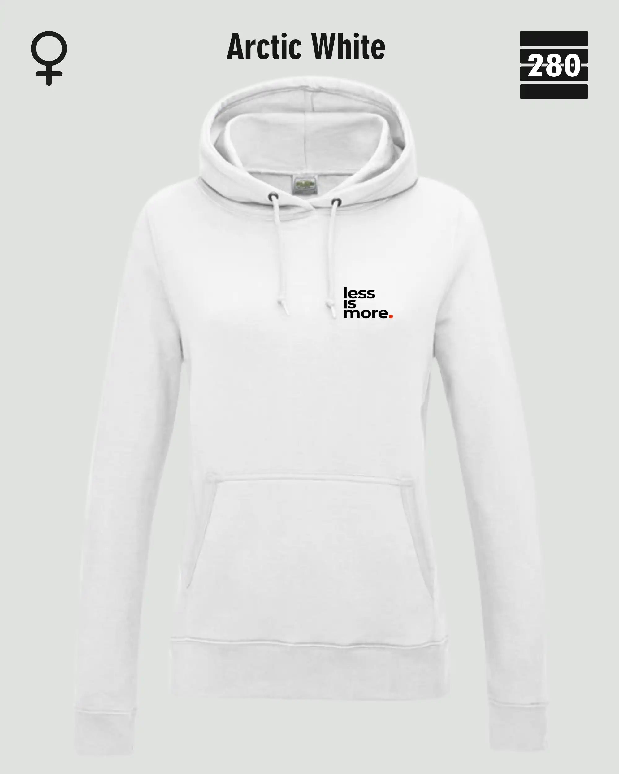 Damen Design‑Hoodie – Feminine Fit – LESS IS MORE (1)  – Weiche Baumwollmischung