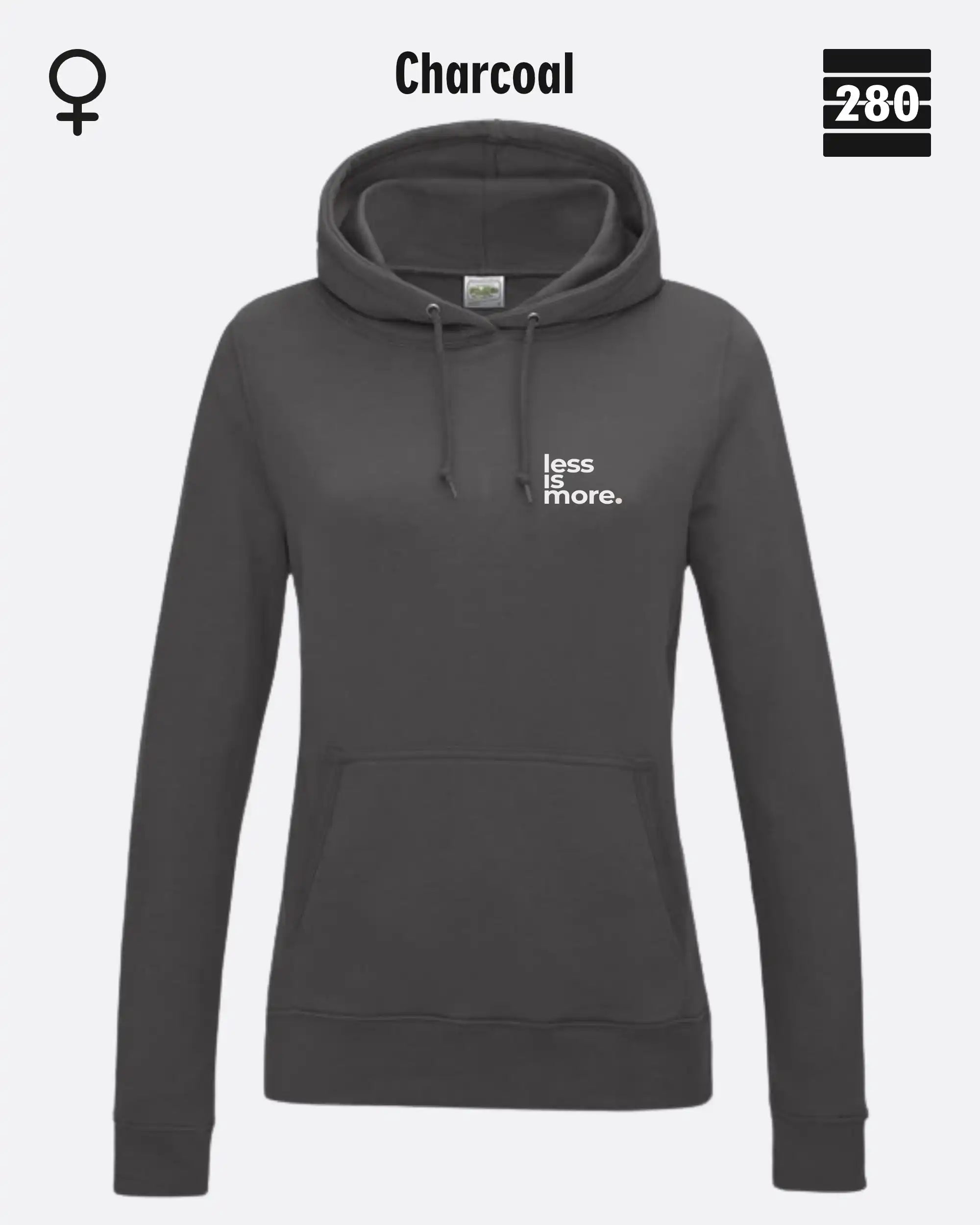 Damen Design‑Hoodie – Feminine Fit – LESS IS MORE (1)  – Weiche Baumwollmischung