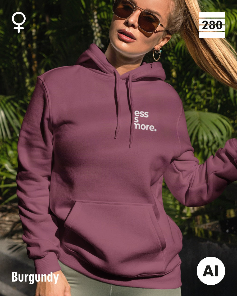 Damen Design‑Hoodie – Feminine Fit – LESS IS MORE (1)  – Weiche Baumwollmischung