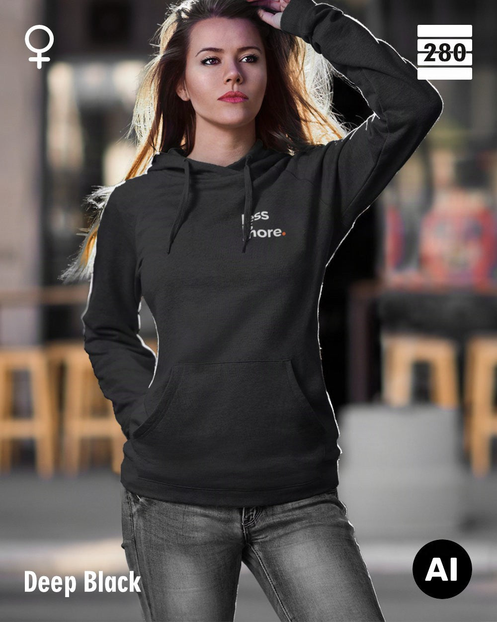 Damen Design‑Hoodie – Feminine Fit – LESS IS MORE (1)  – Weiche Baumwollmischung