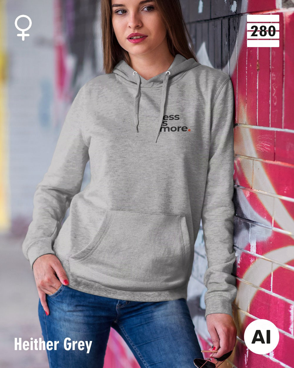Damen Design‑Hoodie – Feminine Fit – LESS IS MORE (1)  – Weiche Baumwollmischung
