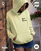 Damen Design‑Hoodie – Feminine Fit – LESS IS MORE (1)  – Weiche Baumwollmischung