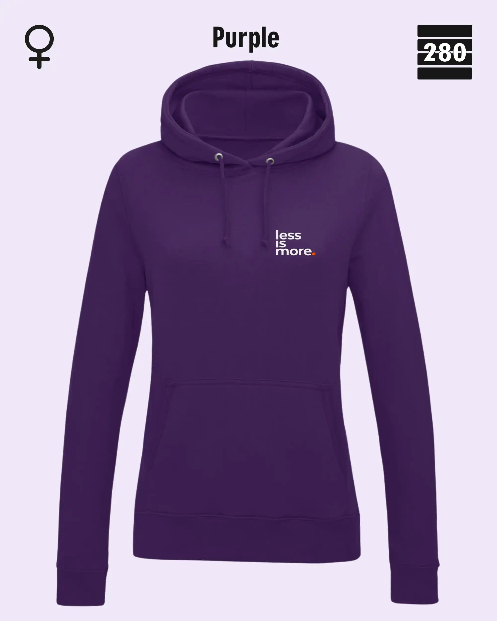 Damen Design‑Hoodie – Feminine Fit – LESS IS MORE (1)  – Weiche Baumwollmischung
