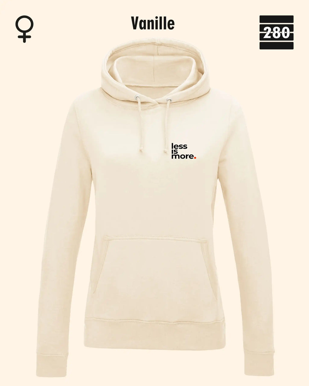 Damen Design‑Hoodie – Feminine Fit – LESS IS MORE (1)  – Weiche Baumwollmischung