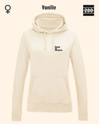 Damen Design‑Hoodie – Feminine Fit – LESS IS MORE (1)  – Weiche Baumwollmischung