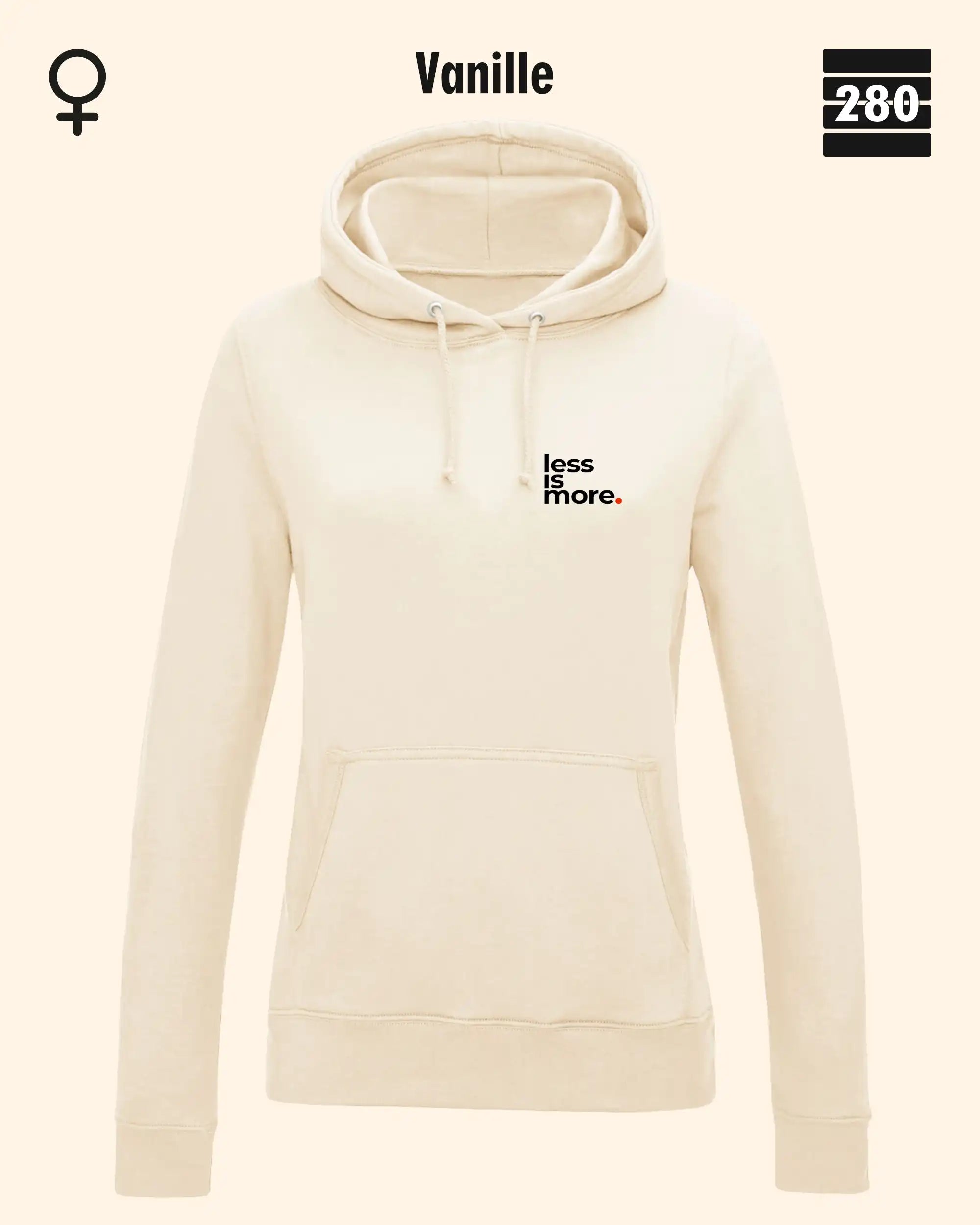 Damen Design‑Hoodie – Feminine Fit – LESS IS MORE (1)  – Weiche Baumwollmischung