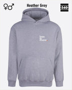 das bild zeigt den Oversized Design-Hoodie JH111 unisex in der farbe heather grey mit dem minimalistischen motiv "less is more".