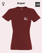 Auf diesem Bild sieht man das Damen T-Shirt SOL’S Imperial Women 11502 in der Farbe burgund mit dem minimalistischen Design "less is more".