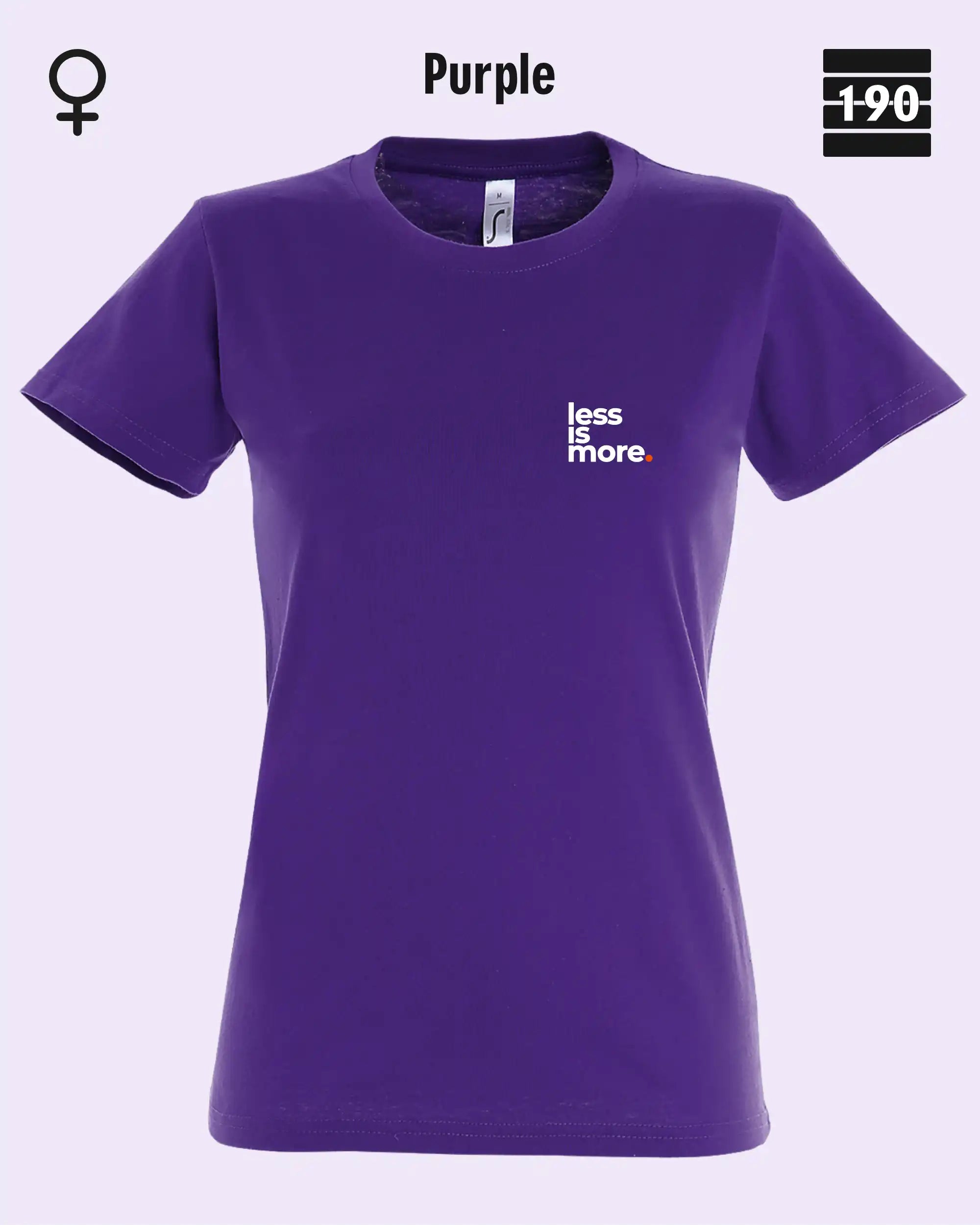Auf diesem Bild sieht man das Damen T-Shirt SOL’S Imperial Women 11502 in der Farbe purple mit dem minimalistischen Design "less is more".