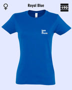 Auf diesem Bild sieht man das Damen T-Shirt SOL’S Imperial Women 11502 in der Farbe royal blue mit dem minimalistischen Design "less is more".