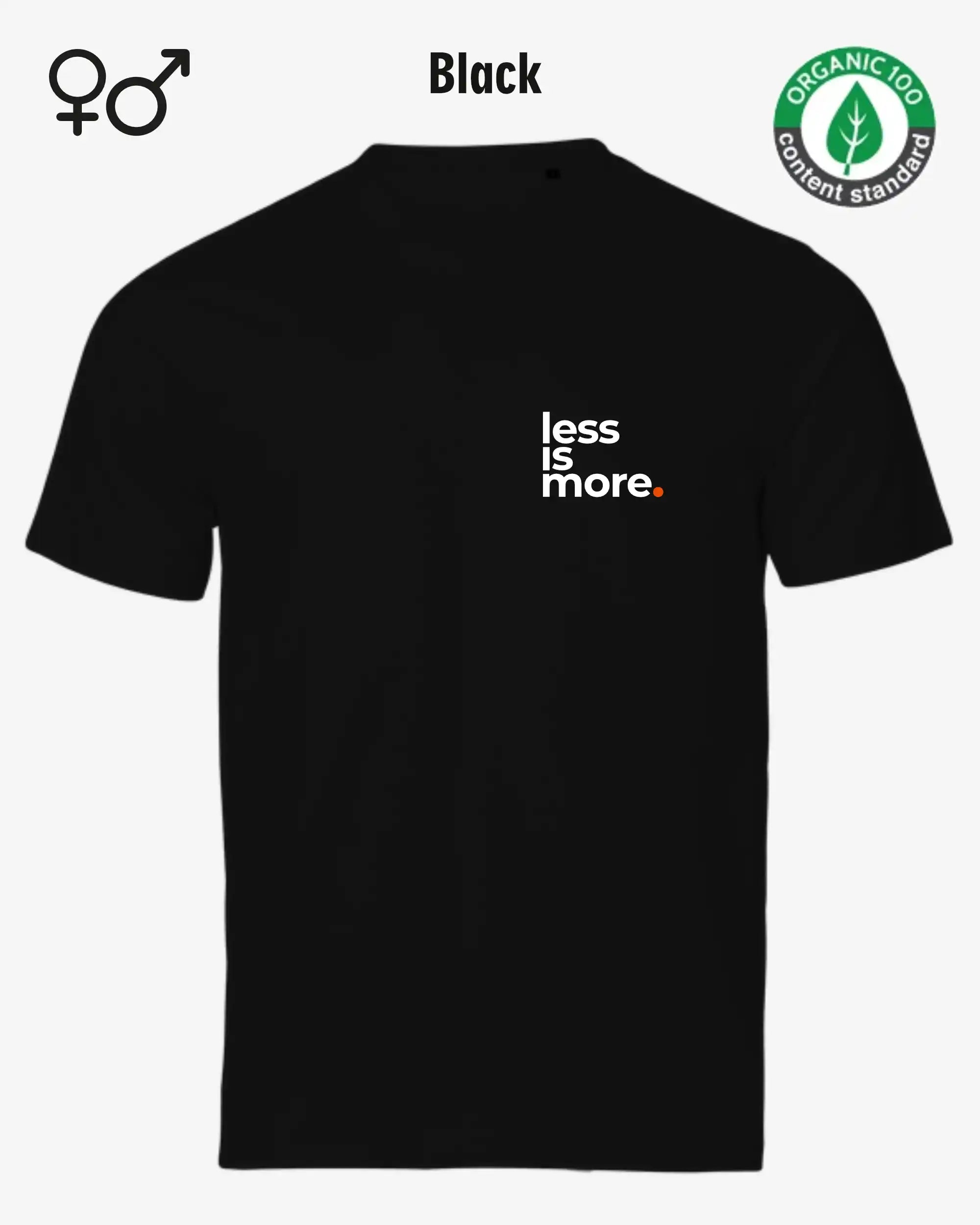 das bild zeigt dasnachhaltige Design-T-Shirt Tee Jays Urban Luxury Tee 1150 in der farbe black mit dem minimalistischen Print "Less is more."