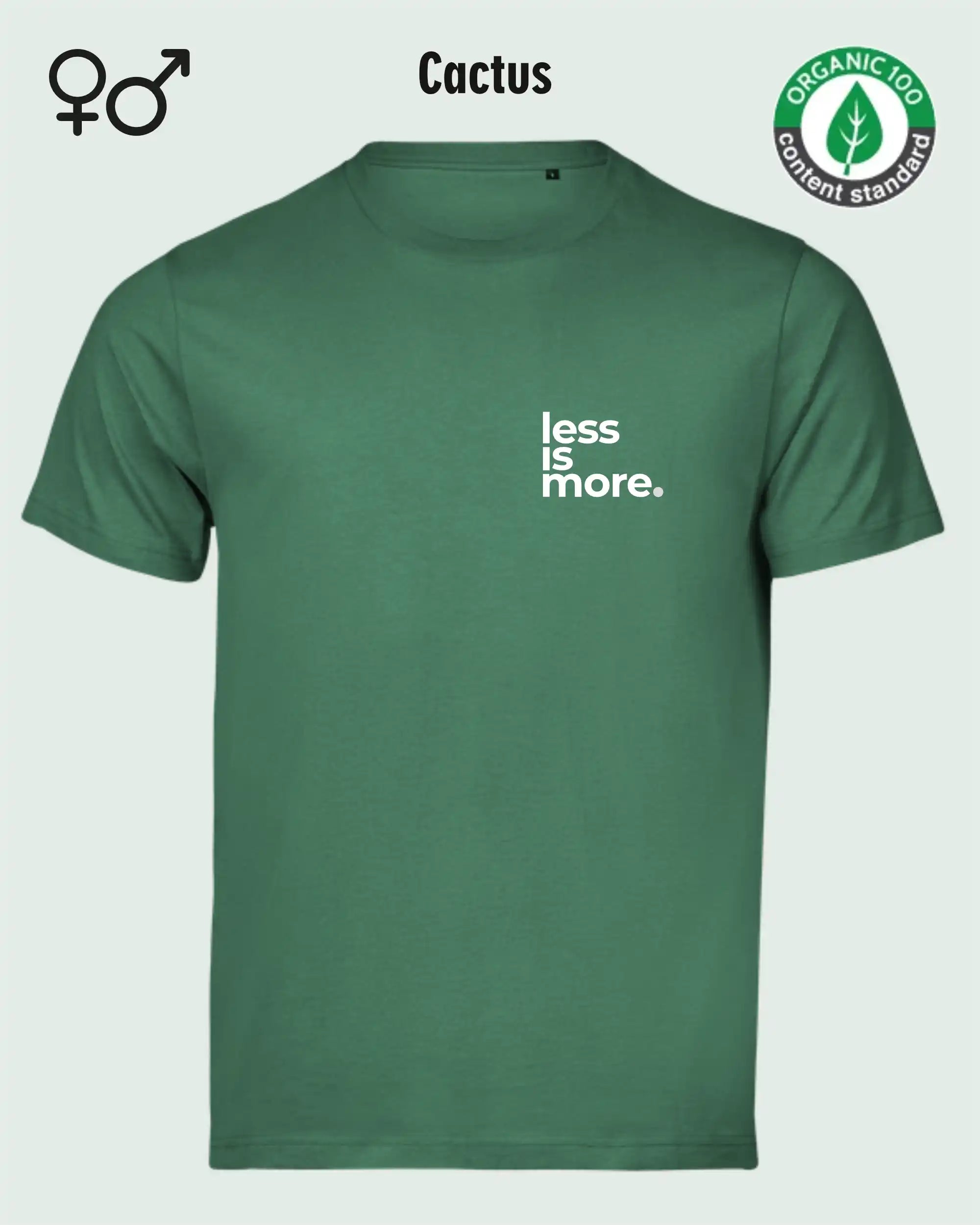 das bild zeigt dasnachhaltige Design-T-Shirt Tee Jays Urban Luxury Tee 1150 in der farbe cactus mit dem minimalistischen Print "Less is more."