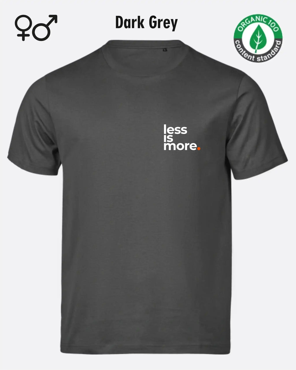 das bild zeigt dasnachhaltige Design-T-Shirt Tee Jays Urban Luxury Tee 1150 in der farbe dark grey mit dem minimalistischen Print "Less is more."