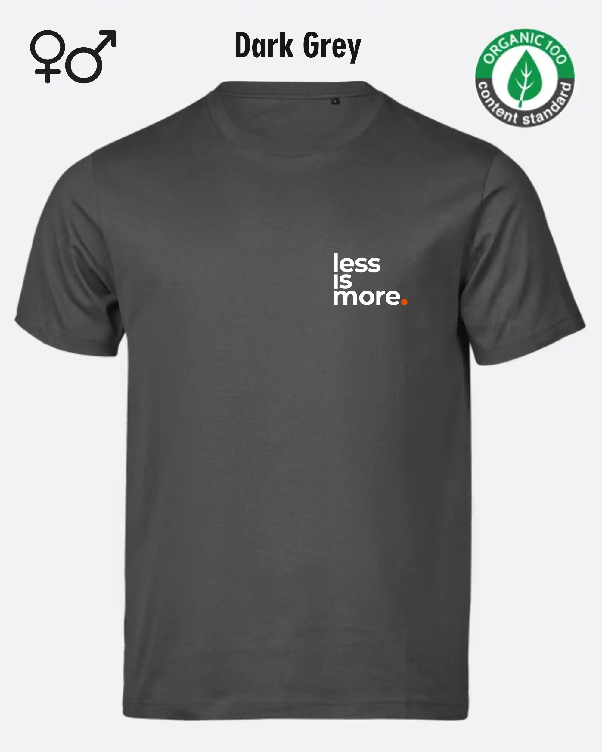 das bild zeigt dasnachhaltige Design-T-Shirt Tee Jays Urban Luxury Tee 1150 in der farbe dark grey mit dem minimalistischen Print "Less is more."