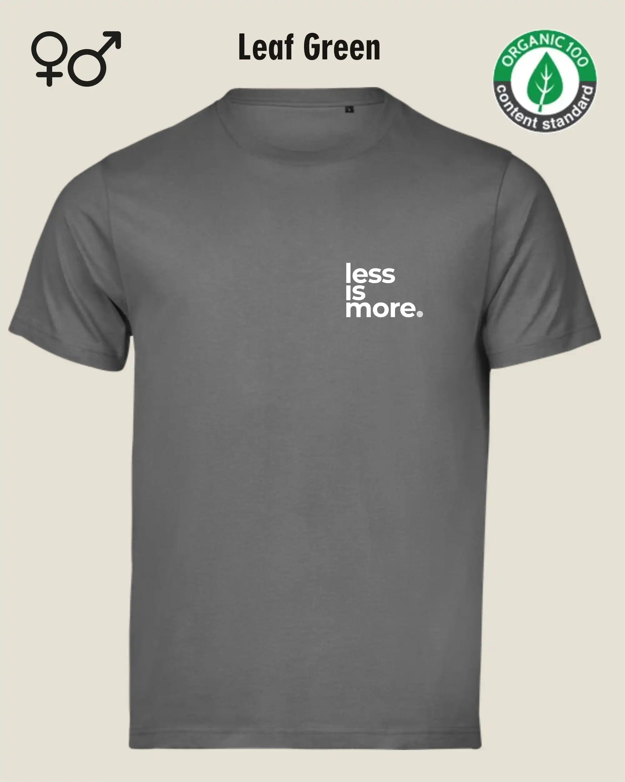 das bild zeigt dasnachhaltige Design-T-Shirt Tee Jays Urban Luxury Tee 1150 in der farbe leaf green mit dem minimalistischen Print "Less is more."