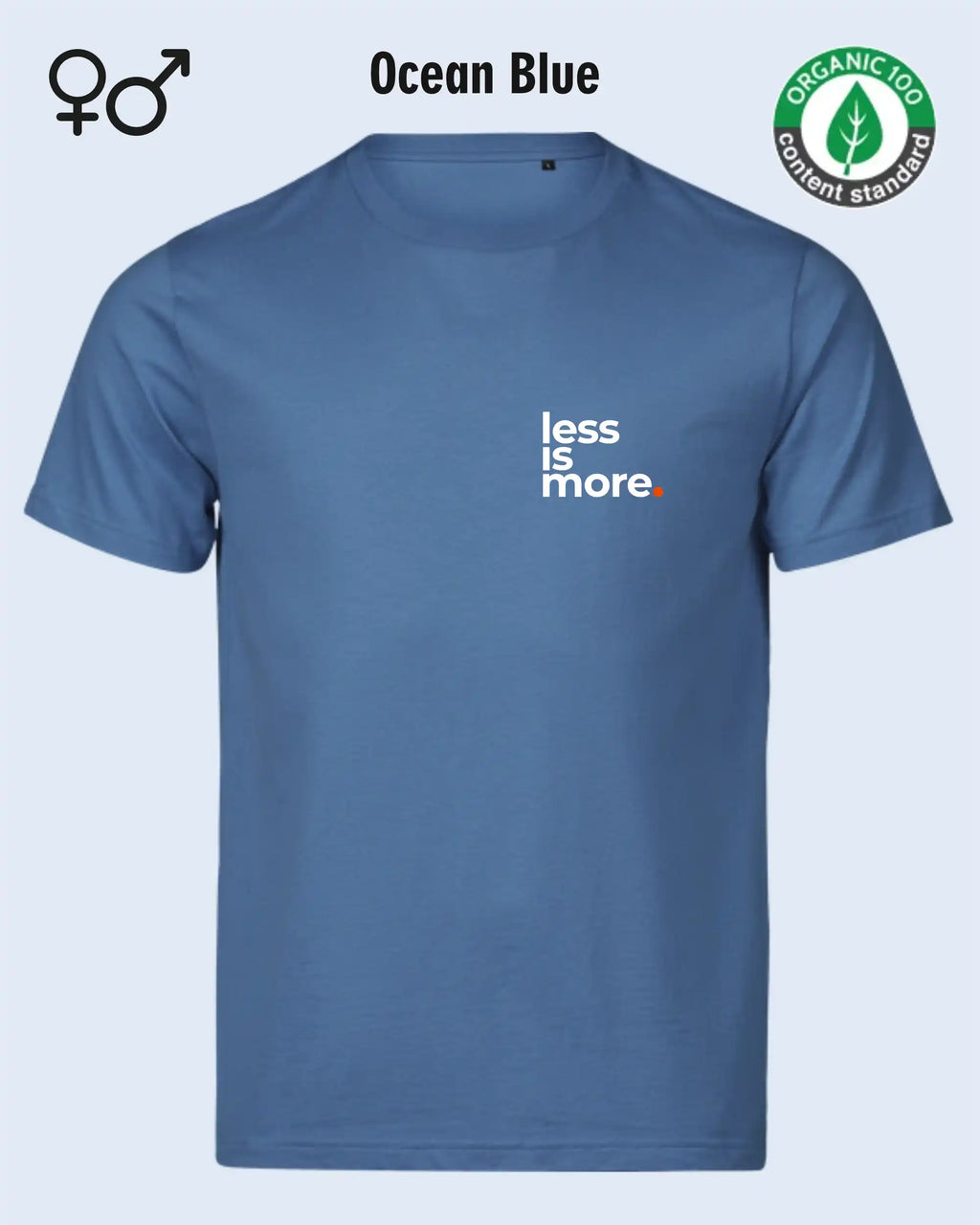 das bild zeigt dasnachhaltige Design-T-Shirt Tee Jays Urban Luxury Tee 1150 in der farbe ocean blue mit dem minimalistischen Print "Less is more."