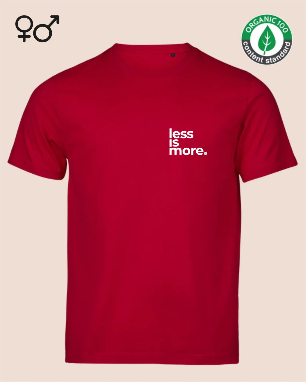 das bild zeigt dasnachhaltige Design-T-Shirt Tee Jays Urban Luxury Tee 1150 in der farbe red mit dem minimalistischen Print "Less is more."