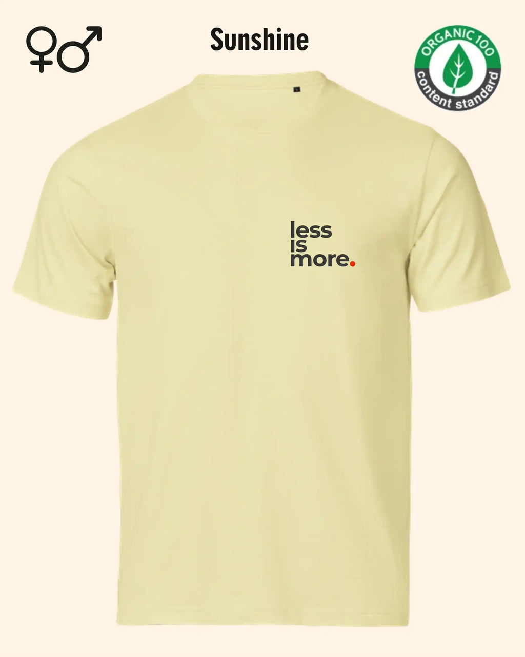 das bild zeigt dasnachhaltige Design-T-Shirt Tee Jays Urban Luxury Tee 1150 in der farbe Sunshine mit dem minimalistischen Print "Less is more."