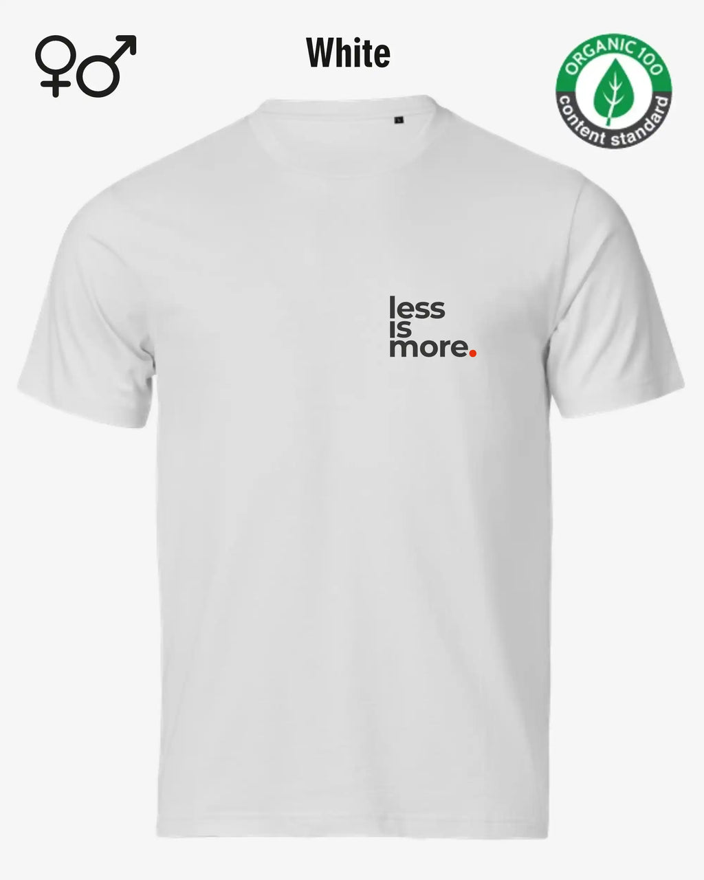 das bild zeigt dasnachhaltige Design-T-Shirt Tee Jays Urban Luxury Tee 1150 in der farbe white mit dem minimalistischen Print "Less is more."