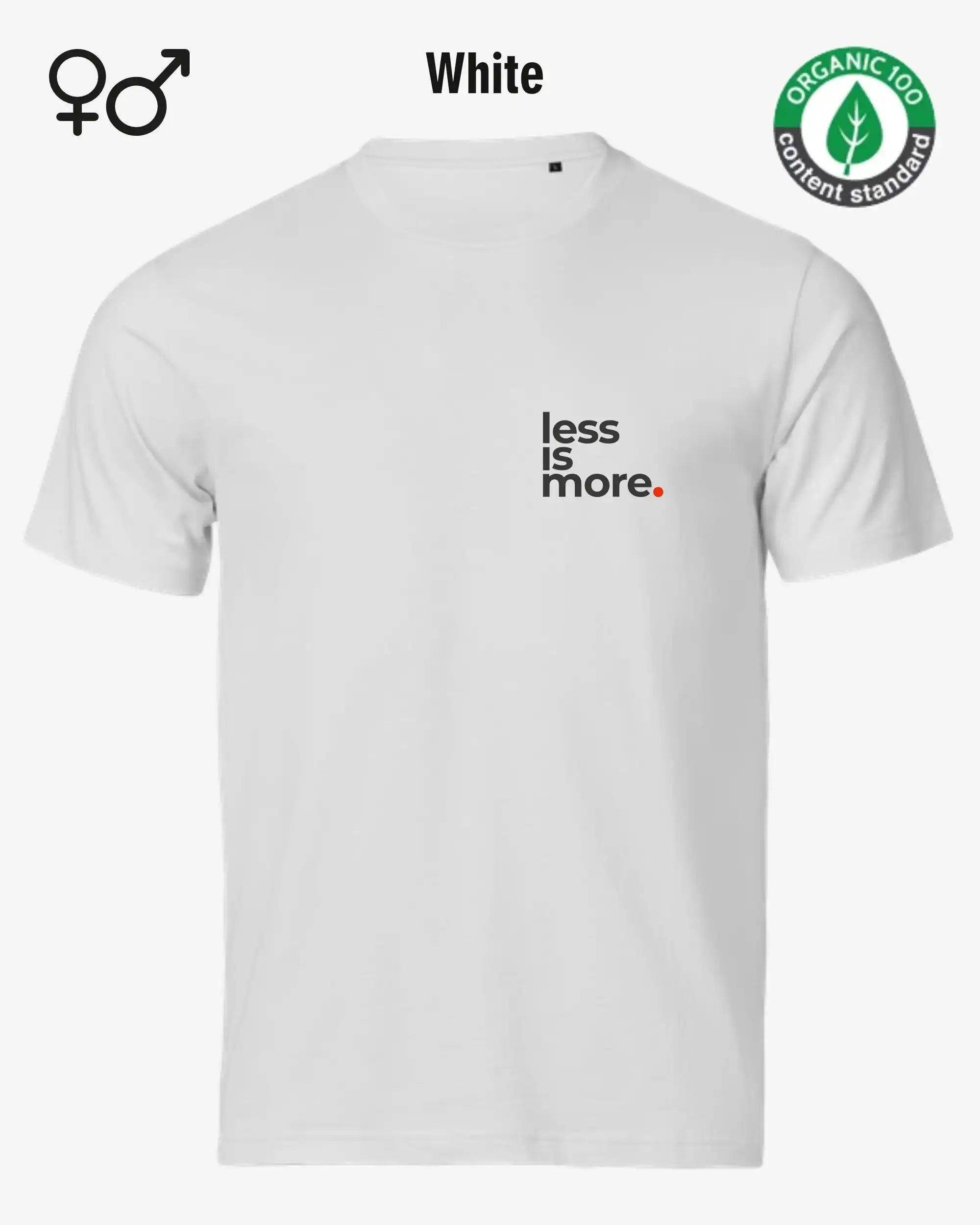 das bild zeigt dasnachhaltige Design-T-Shirt Tee Jays Urban Luxury Tee 1150 in der farbe white mit dem minimalistischen Print "Less is more."