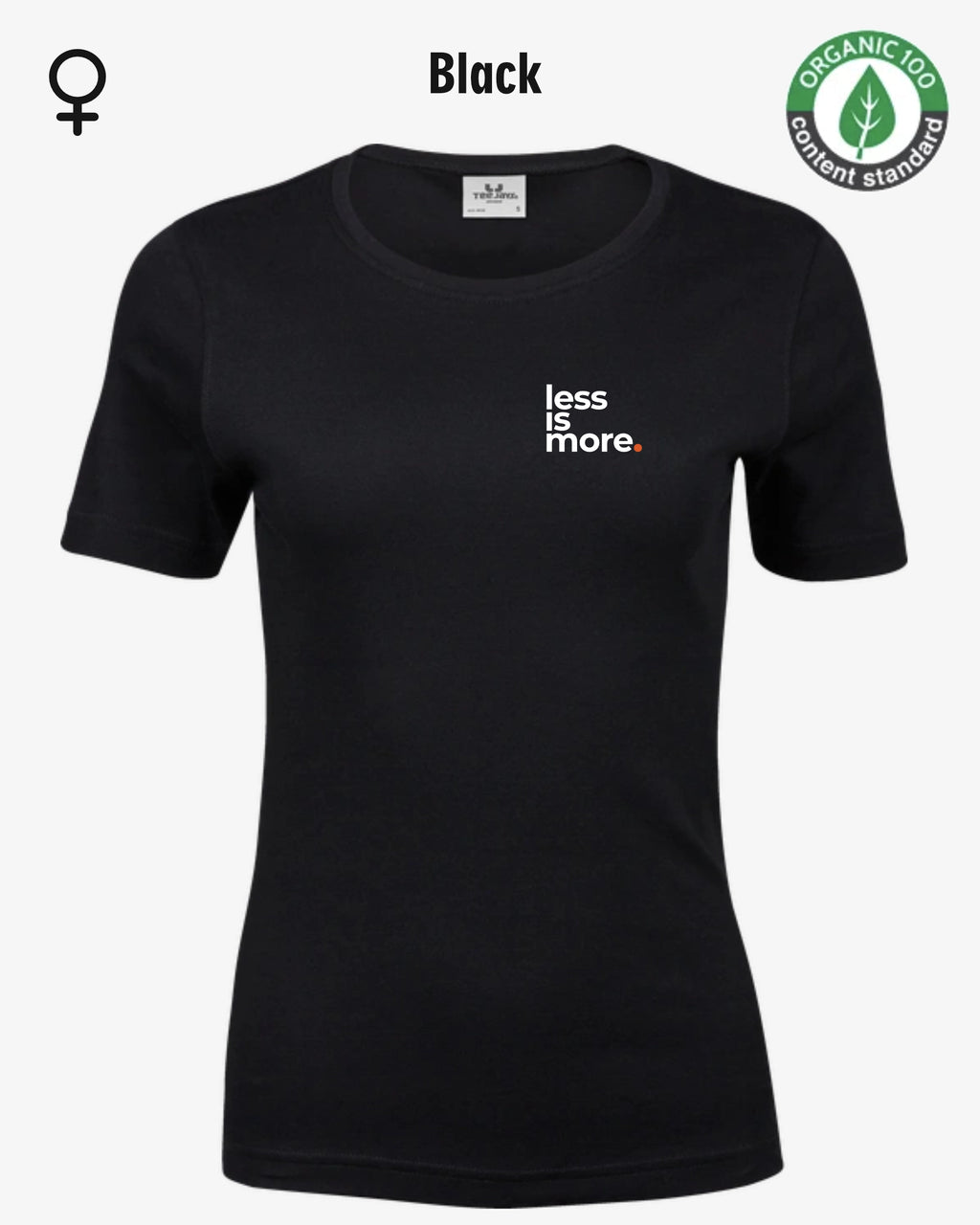 Auf dem Bild sieht man das T-Shirt Tee Jays Women's Interlock Tee STYLE 580 in der Farbe black mit dem minimalistischen Design "less is more".