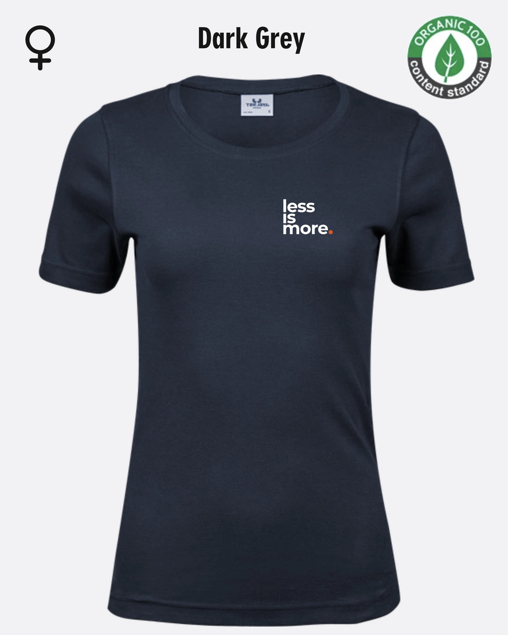 Auf dem Bild sieht man das T-Shirt Tee Jays Women's Interlock Tee STYLE 580 in der Farbe dark geey mit dem minimalistischen Design "less is more".