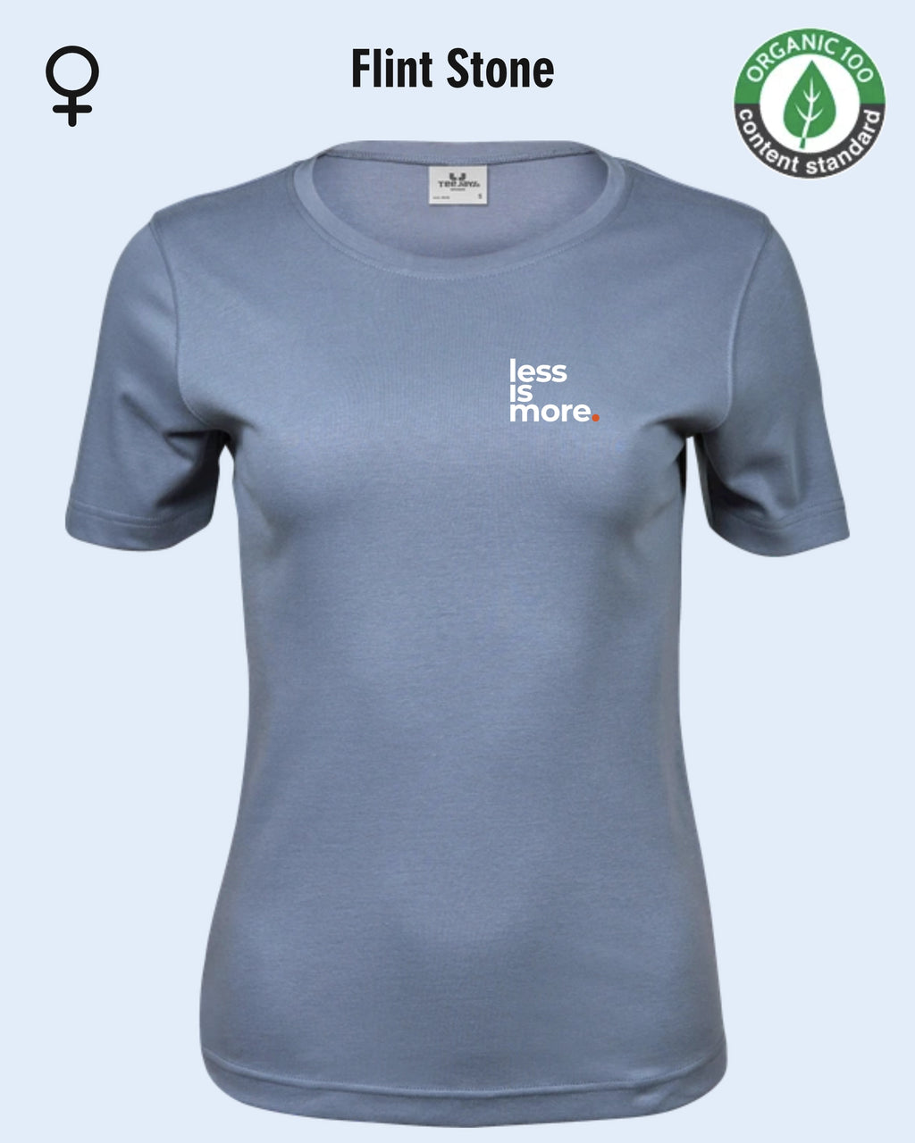 Auf dem Bild sieht man das T-Shirt Tee Jays Women's Interlock Tee STYLE 580 in der Farbe flint stone mit dem minimalistischen Design "less is more".