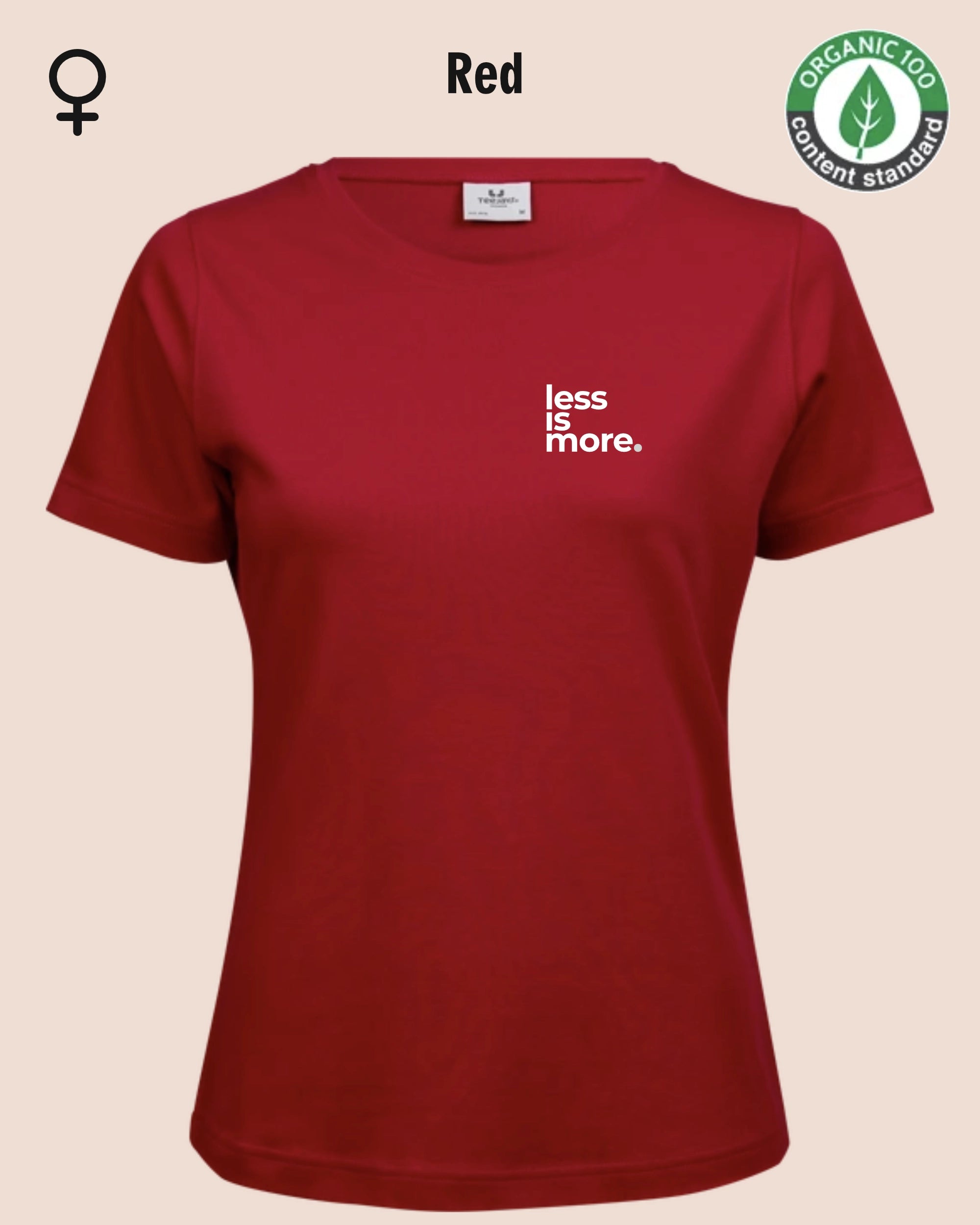 Auf dem Bild sieht man das T-Shirt Tee Jays Women's Interlock Tee STYLE 580 in der Farbe red mit dem minimalistischen Design "less is more".