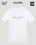 das bild zeigt das Unisex Design-T-Shirt AWDis 180T in der farbe arcgtic white mit dem zeitlosen motiv "less is more"