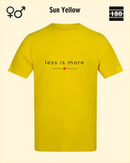 das bild zeigt das Unisex Design-T-Shirt AWDis 180T in der farbe sun yellow mit dem zeitlosen motiv "less is more"