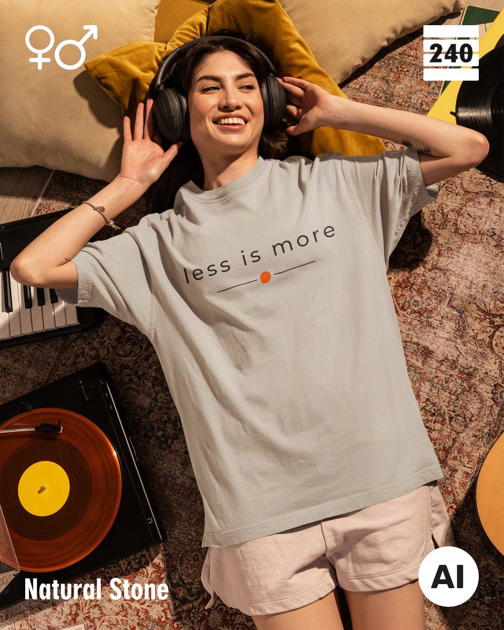 Oversized Design-T‑Shirt  – Unisex – LESS IS MORE (2) – Heavyweight Baumwolle