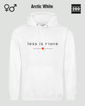 das bild zeigt den hoodie jh001 von just hoods in der farbe arctic white und mit dem zeitlosen design "less is more".