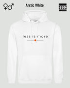 das bild zeigt den hoodie jh001 von just hoods in der farbe arctic white und mit dem zeitlosen design "less is more".