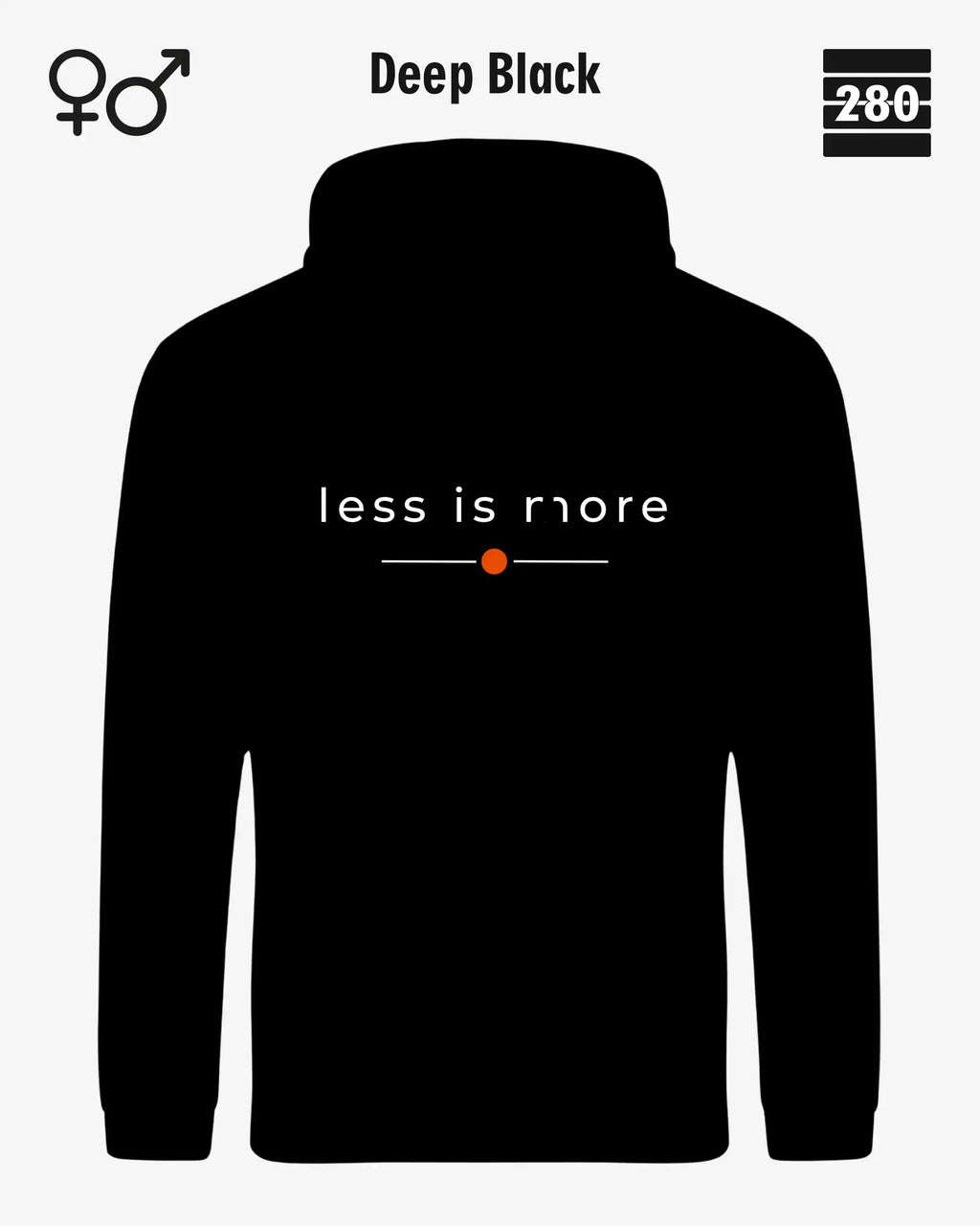 das bild zeigt den hoodie jh001 von just hoods in der farbe deep black und mit dem zeitlosen design "less is more".