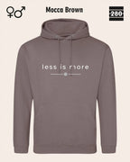 das bild zeigt den hoodie jh001 von just hoods in der farbe mocca brown und mit dem zeitlosen design "less is more".