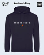 das bild zeigt den hoodie jh001 von just hoods in der farbe new french navy und mit dem zeitlosen design "less is more".