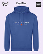 das bild zeigt den hoodie jh001 von just hoods in der farbe royal blue und mit dem zeitlosen design "less is more".