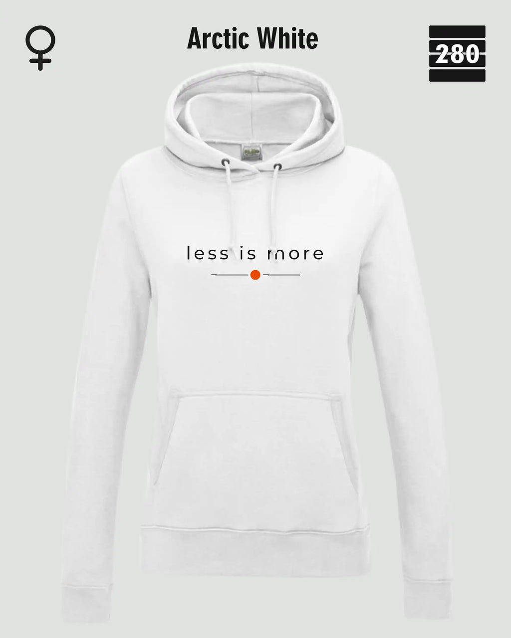 das bild zeigt den leicht taillierten damen hoodie jh001 fvon just hoods in der farbe arctic white und mit dem zeitlosen design "less is more".