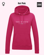das bild zeigt den leicht taillierten damen hoodie jh001 fvon just hoods in der farbe hot pink und mit dem zeitlosen design "less is more".