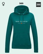 das bild zeigt den leicht taillierten damen hoodie jh001 fvon just hoods in der farbe jade und mit dem zeitlosen design "less is more".