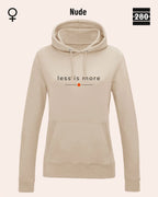 das bild zeigt den leicht taillierten damen hoodie jh001 fvon just hoods in der farbe nude und mit dem zeitlosen design "less is more".