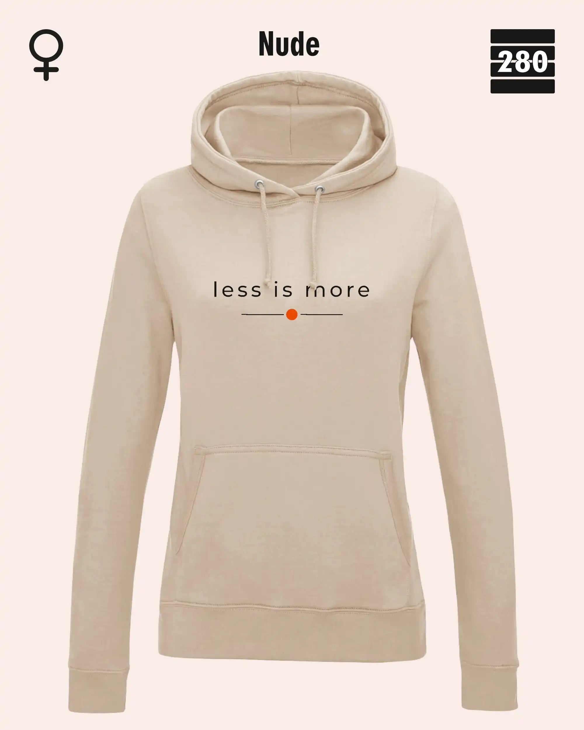 das bild zeigt den leicht taillierten damen hoodie jh001 fvon just hoods in der farbe nude und mit dem zeitlosen design "less is more".
