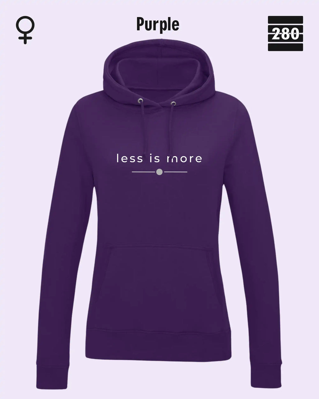 das bild zeigt den leicht taillierten damen hoodie jh001 fvon just hoods in der farbe purple und mit dem zeitlosen design "less is more".