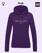 das bild zeigt den leicht taillierten damen hoodie jh001 fvon just hoods in der farbe purple und mit dem zeitlosen design "less is more".