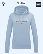 das bild zeigt den leicht taillierten damen hoodie jh001 fvon just hoods in der farbe sky blue und mit dem zeitlosen design "less is more".