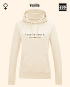 das bild zeigt den leicht taillierten damen hoodie jh001 fvon just hoods in der farbe vanille und mit dem zeitlosen design "less is more".