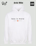 das bild zeigt den Oversized Design-Hoodie JH111 unisex in der farbe arctic white  mit dem zeitlosen motiv "less is more".