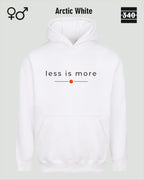 das bild zeigt den Oversized Design-Hoodie JH111 unisex in der farbe arctic white  mit dem zeitlosen motiv "less is more".